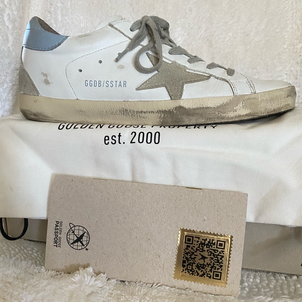 Golden Goose Superstar Leather Sneakers White Ice Powder Blue Size 39